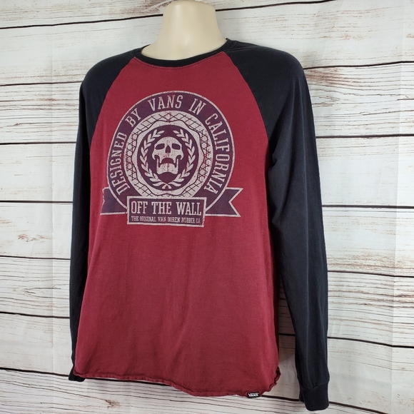 Vans | Skull Long Sleeve Maroon Ringer Shirt - Picture 3 of 5
